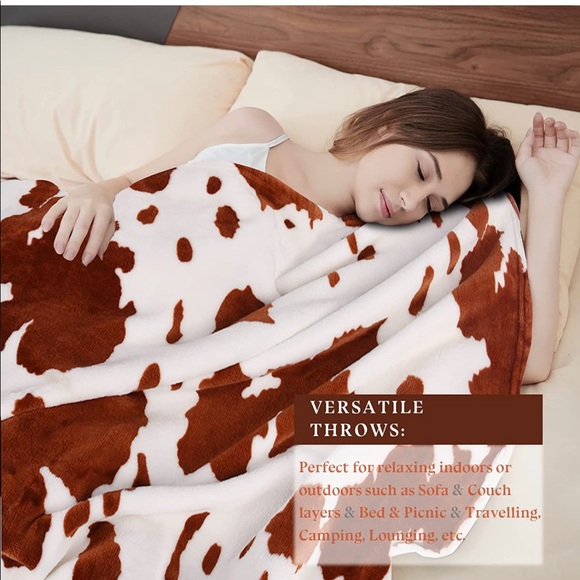 Cow Print Blanket Soft Fleece Fall Throw - Picture 2 of 4